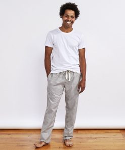 Coyuchi Men's Striped Organic Crinkled Pajama Pants - Renewed